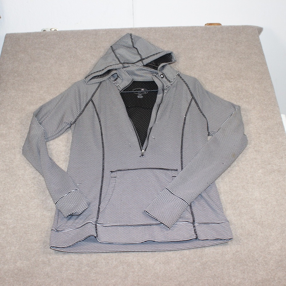 Tangerine Womens Black White Striped Half Zip Athletic Hoodie Thumbholes Size M